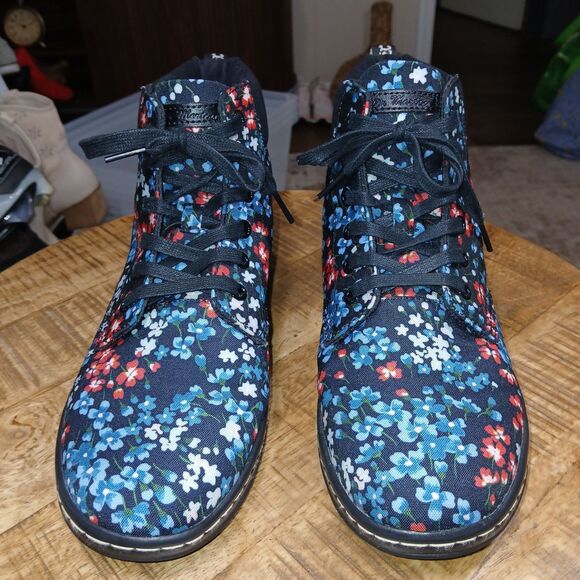 Dr Martens Women's Floral Boots Sz 10 Hippie Maelly Canvas Blue White Black Red - Picture 2 of 13